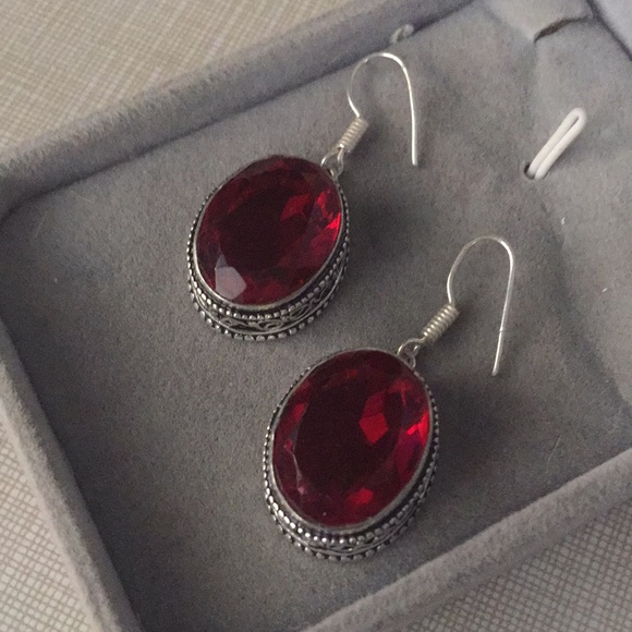 NEW Red quartz earrings silver earrings - Picture 6 of 12